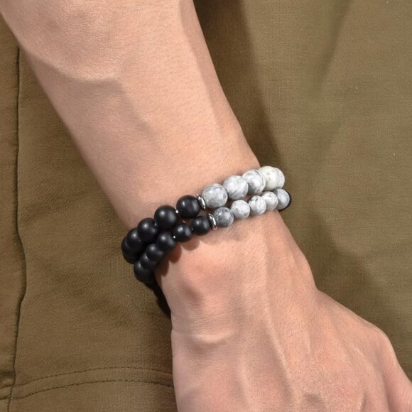 ⚡Rankeef Men 2 Gray Black Tiger Eye 8MM Natural Stone Crystal Beaded Bracelet - Picture 7 of 7